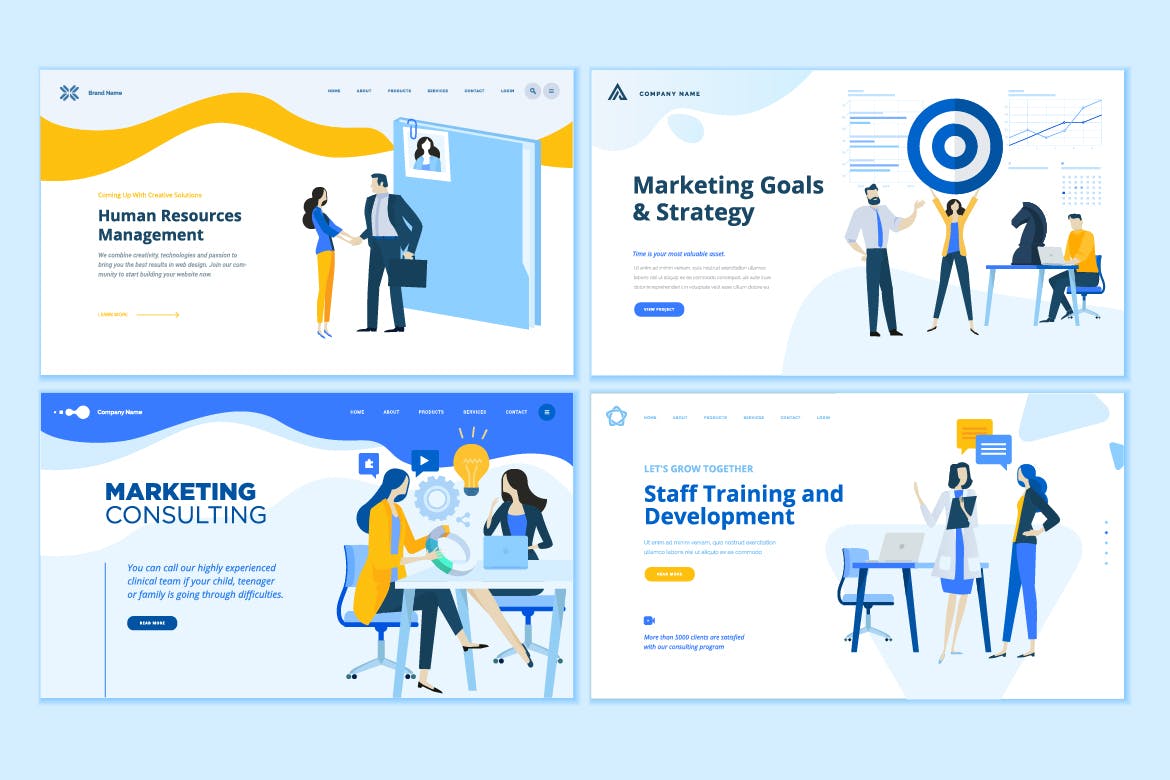 企业运营管理概念插画网页设计素材 Set of Business Web Page Design Templates