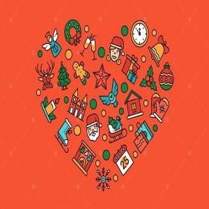 圣诞节符号图标组合心形矢量设计素材 Christmas accessories – linear illustration