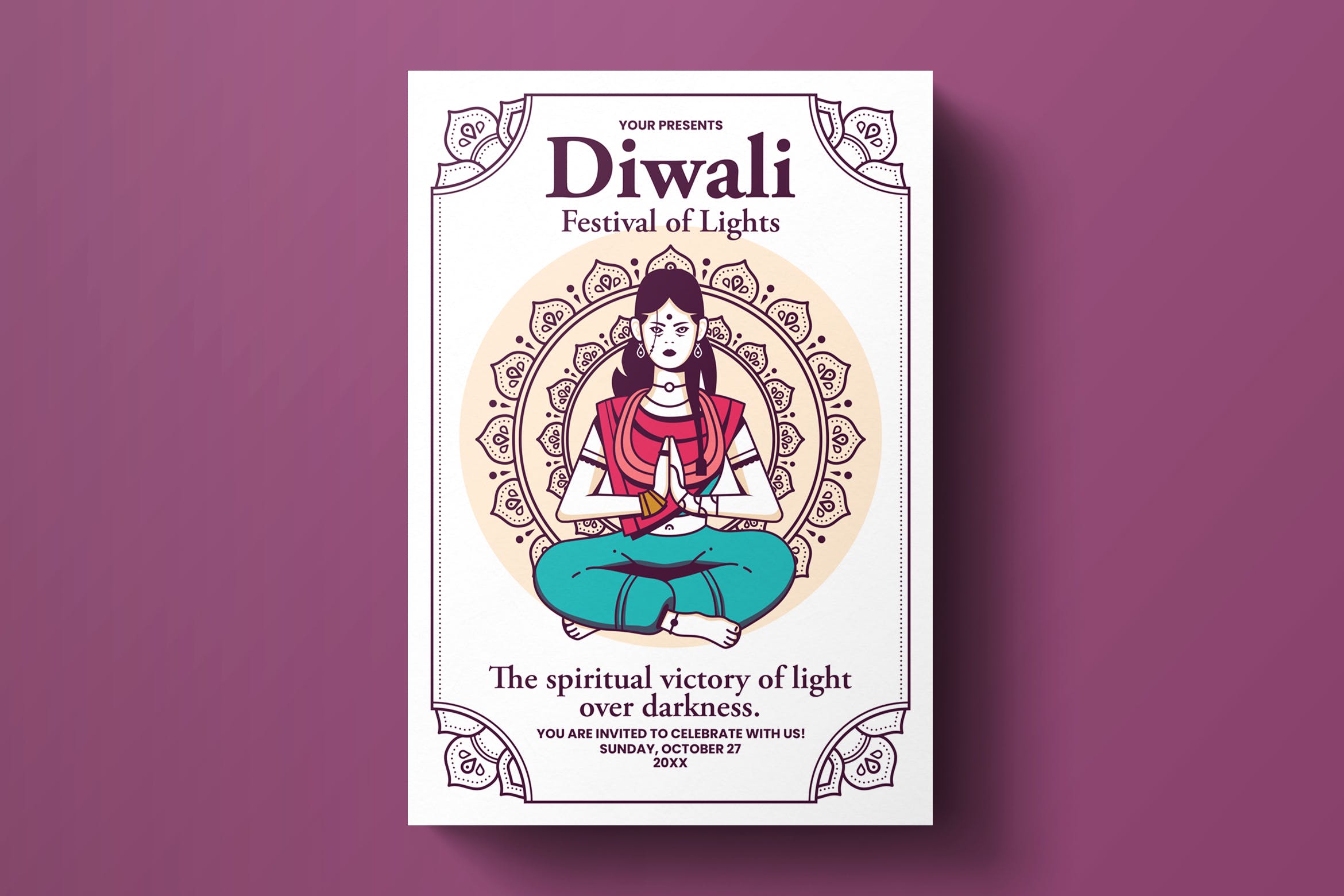 印度排灯节活动海报传单设计模板v4 Diwali Flyer Template