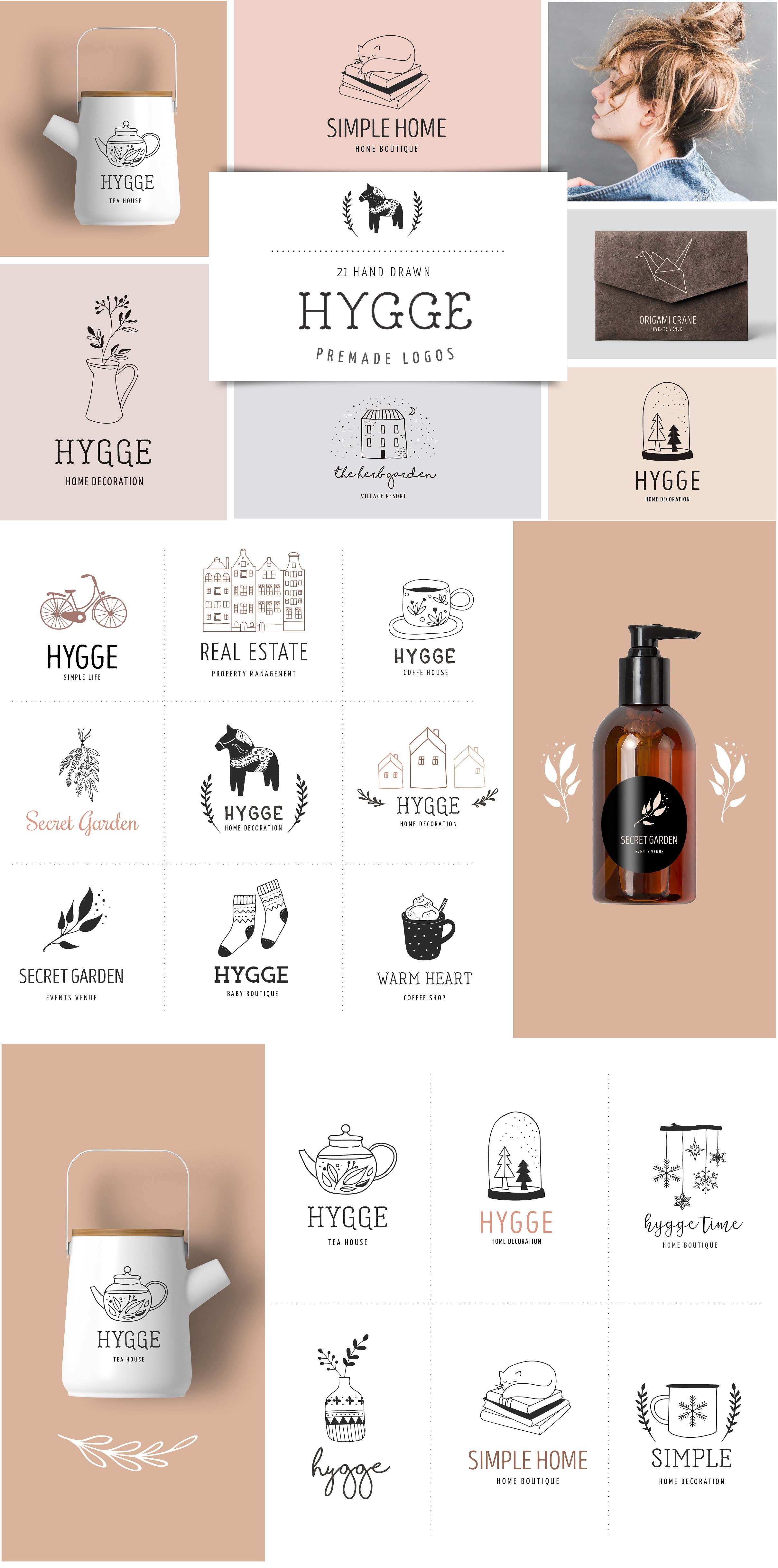 欧式手绘风格Logo设计模板 Hygge – premade logo collection