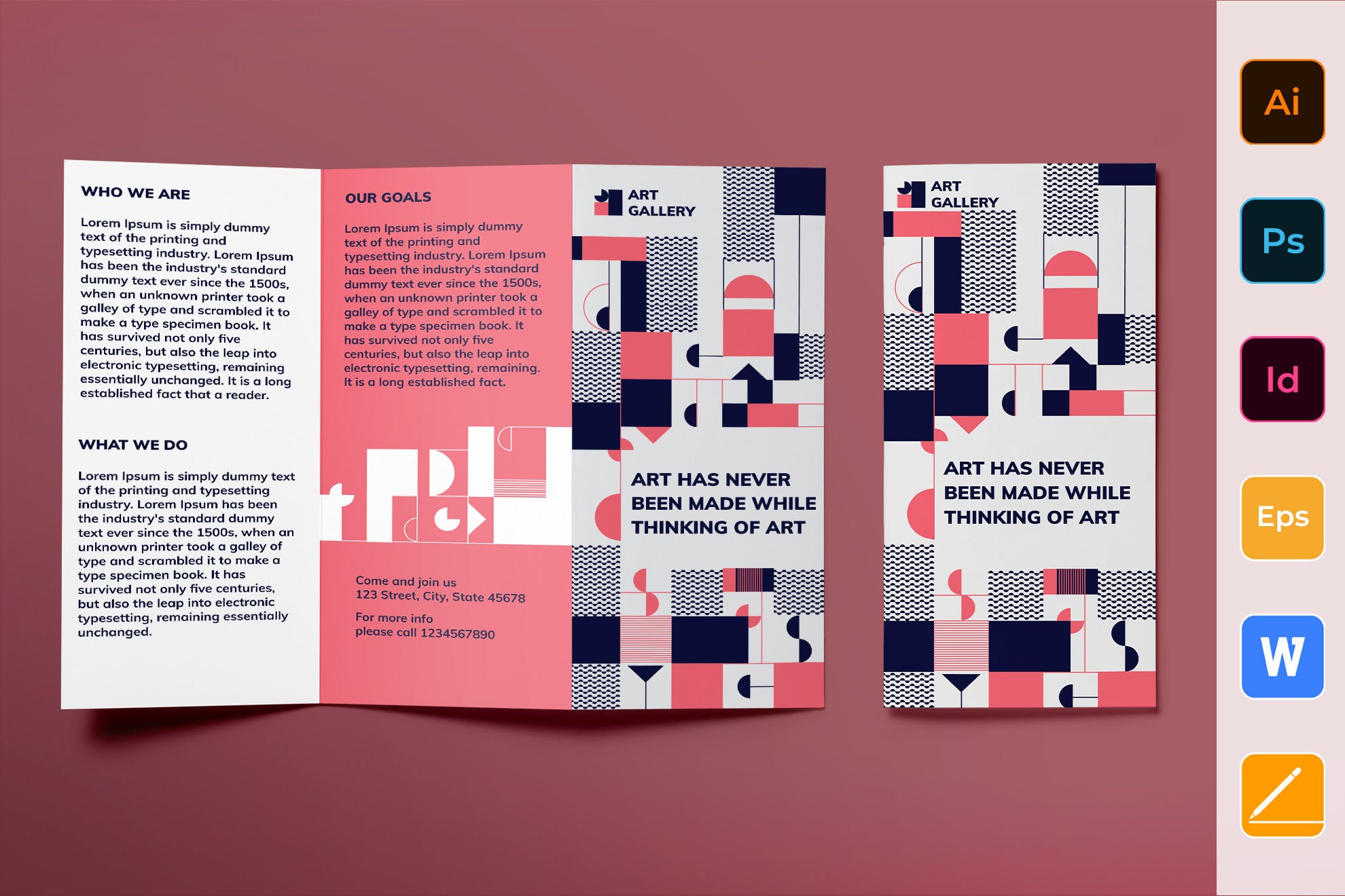 创意艺术培训结构宣传传单设计模板 Art Gallery Brochure Trifold