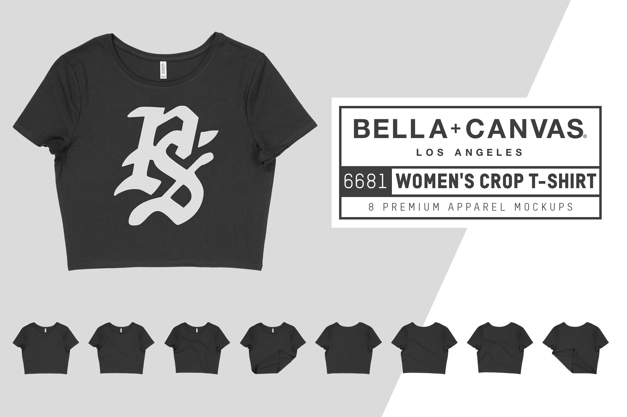 超短款女士T恤服装样机 Bella Canvas 6681 Women’s Crop Tee