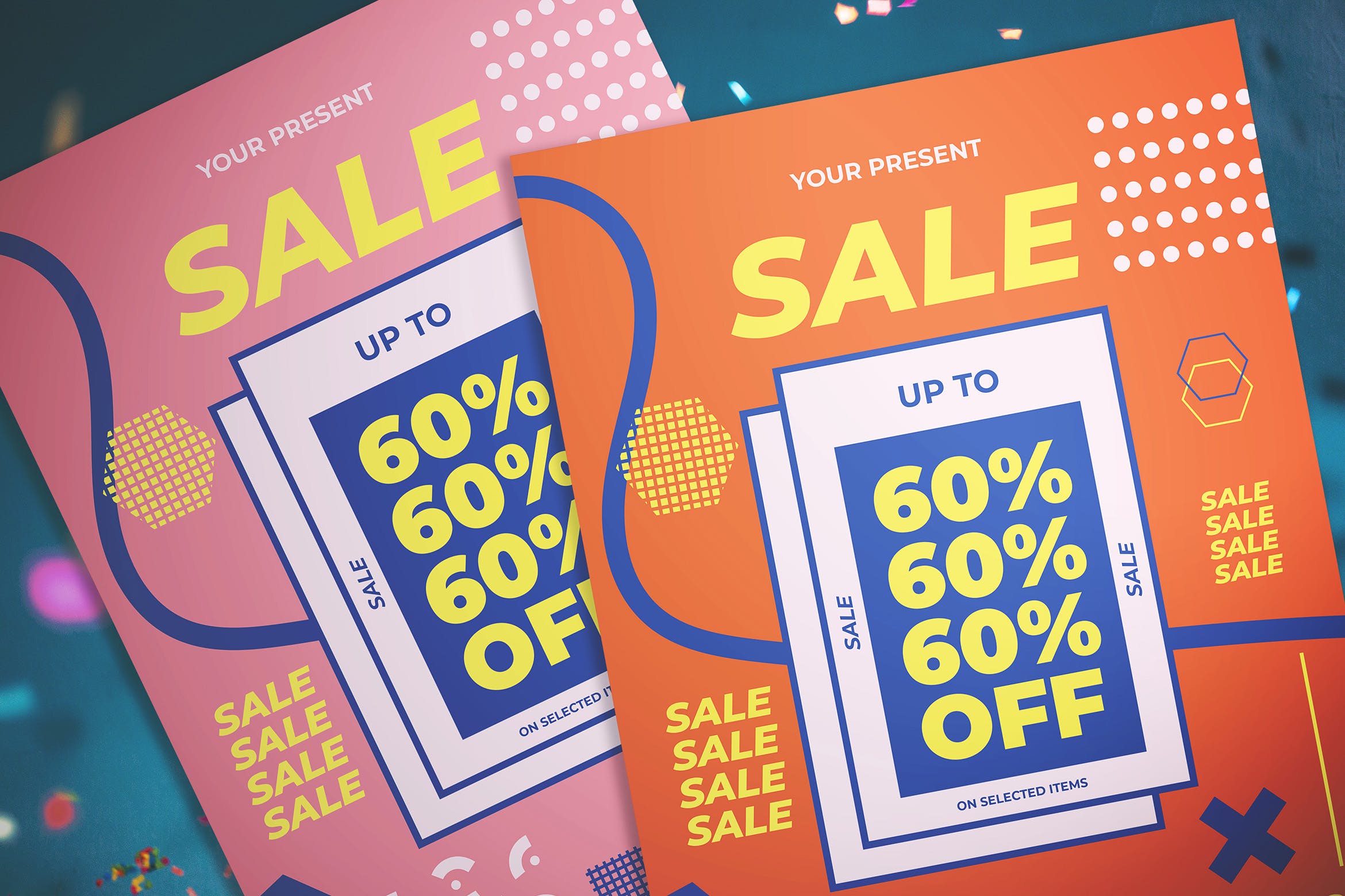 孟菲斯风格促销海报传单设计模板 Memphis Sale Flyer