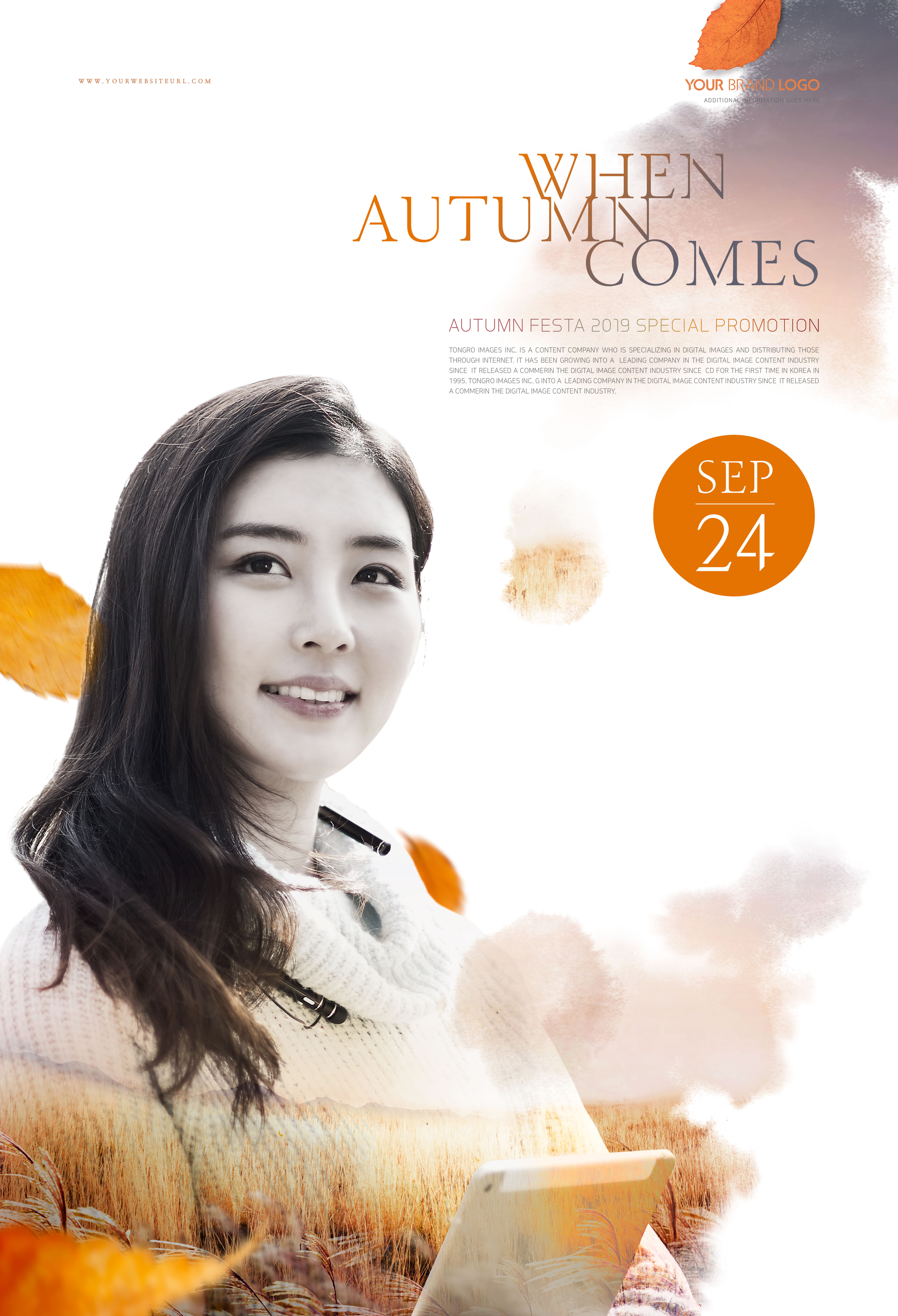 金秋季节双重曝光人物海报psd模板