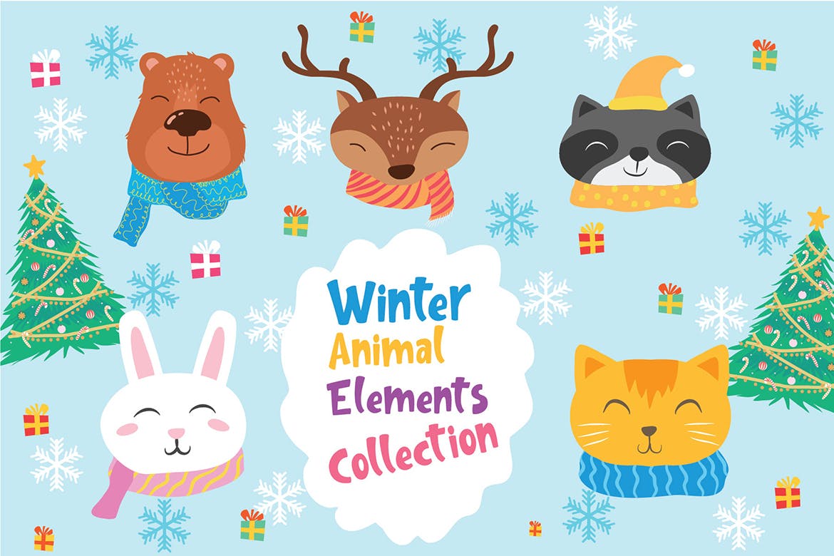 冬季动物手绘矢量插画设计素材 Winter Animal – Vector Illustration