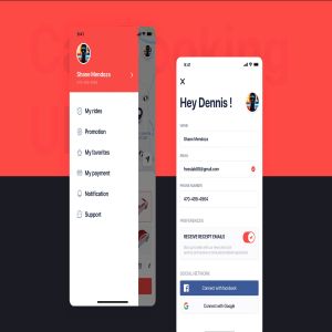 网约车APP应用UI设计之菜单&用户界面设计模板 Car Booking UI mobile concept – Menu & Profile