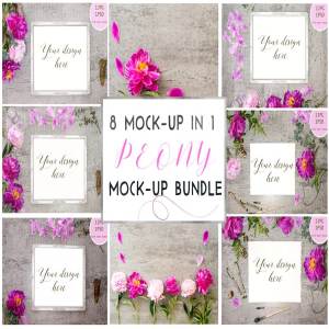 水彩花卉装饰画框&绘画样机模板 Peony mock up BUNDLE