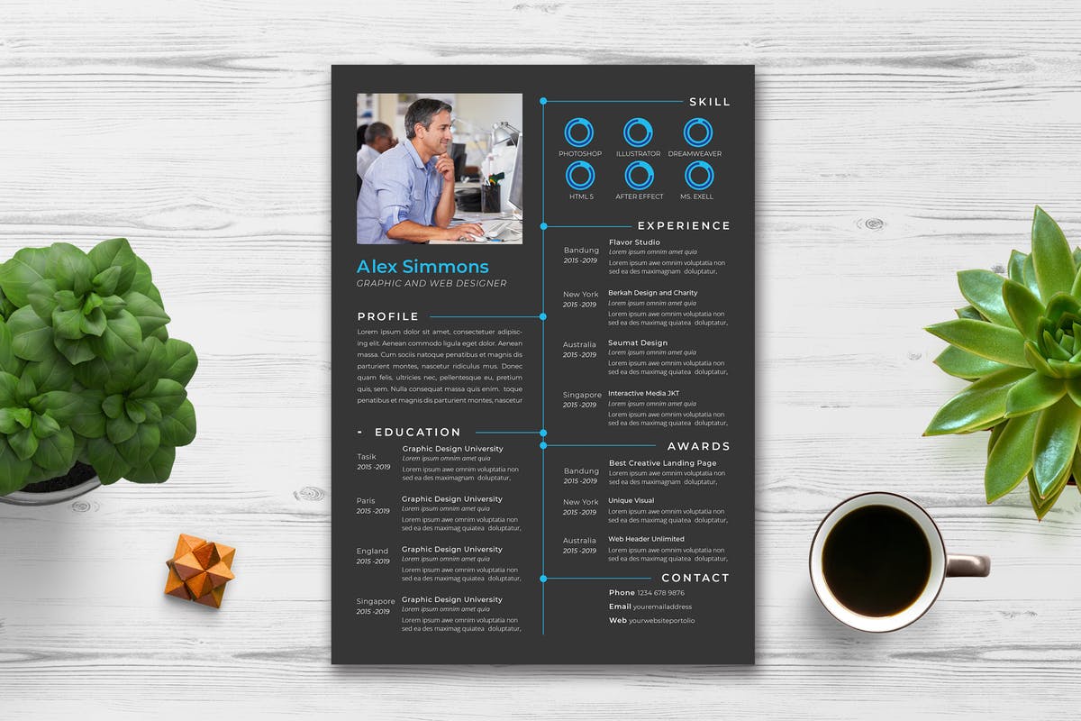 酷黑背景个人应聘简历模板素材v3 Cv / Resume vol.3