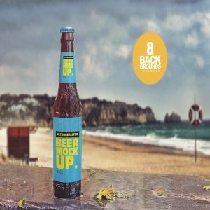 小支装啤酒瓶外观设计样机模板 Raining Beer Backgrounds