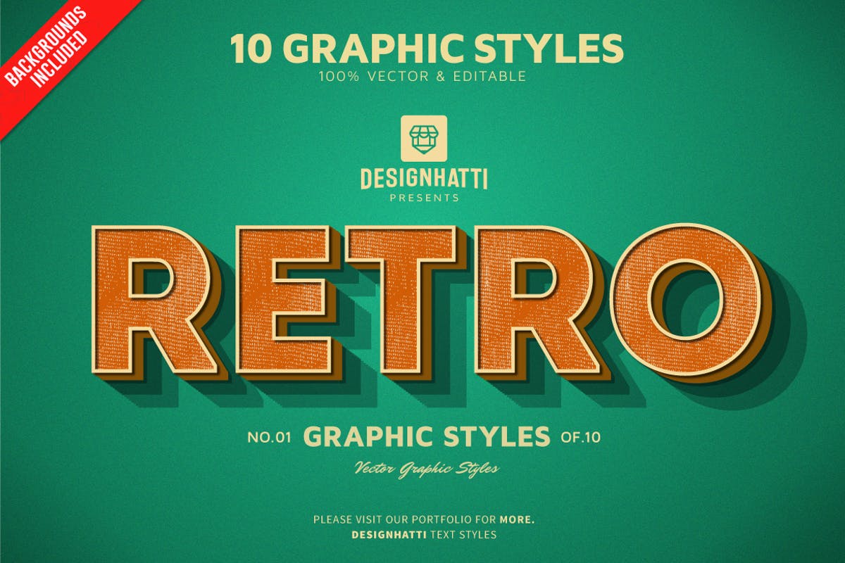 10种复古怀旧风格PS文本样式 for AI Retro Vintage Text Styles