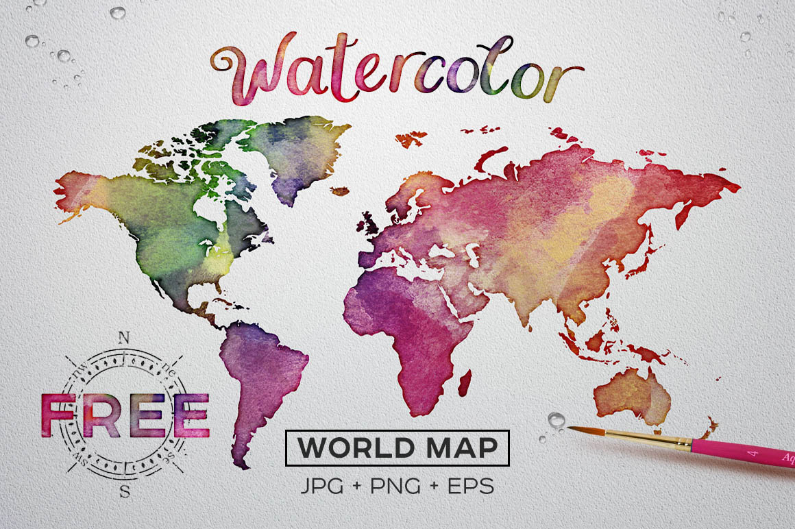 水彩质感世界地图 FREE Watercolor World Map