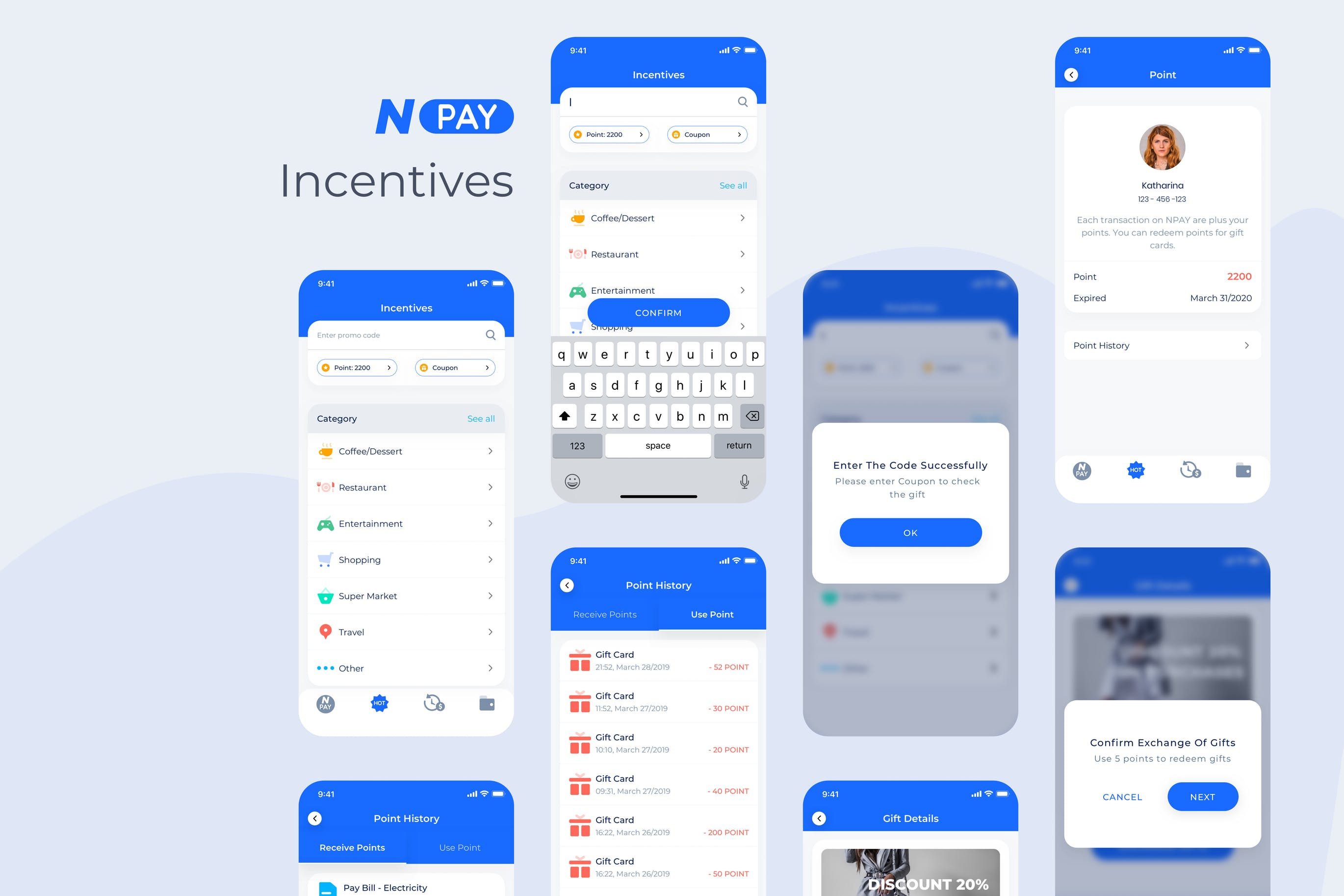 电子钱包APP应用UI设计之积分管理界面设计模板 Incentives – Wallet Mobile UI – N