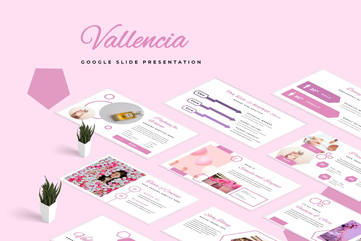 粉红配色女性品牌展示Google幻灯片模板 Vallencia Google Slides Presentation
