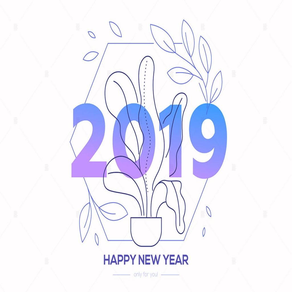 新年快乐线条设计风格插画 happy new year line design style