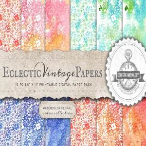 水彩花卉印刷纸纸张纹理 Watercolor Floral Printable Papers