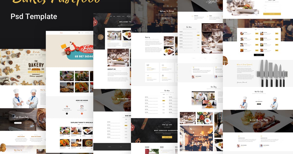 餐厅/面包/咖啡/烘焙网站设计PSD模板 Dorado – Restaurant,Bread,Coffe,Bake PSD Template