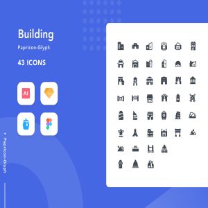 一流设计素材网下午茶：43个简单而现代的建筑物图标集