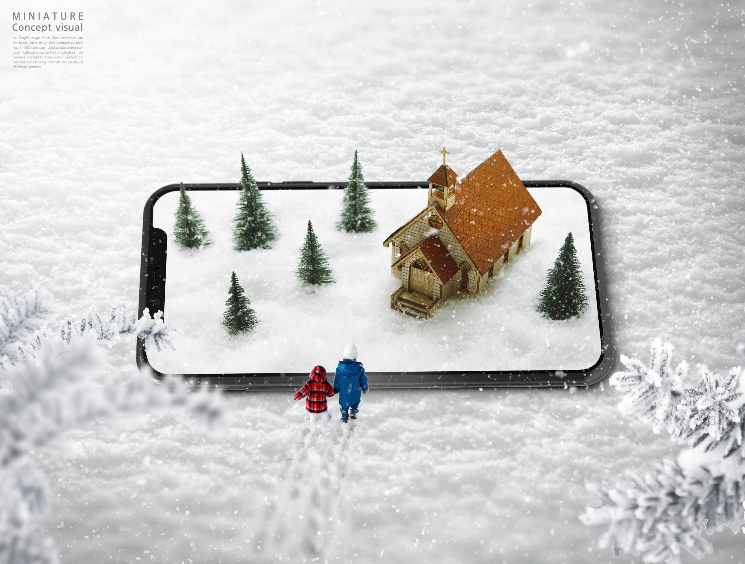 微型视觉冬季雪地场景psd素材