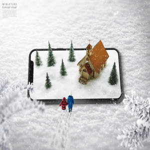 微型视觉冬季雪地场景psd素材