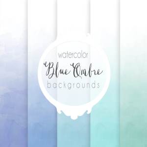 蓝色原色水彩背景 Blue ombre watercolor backgrounds