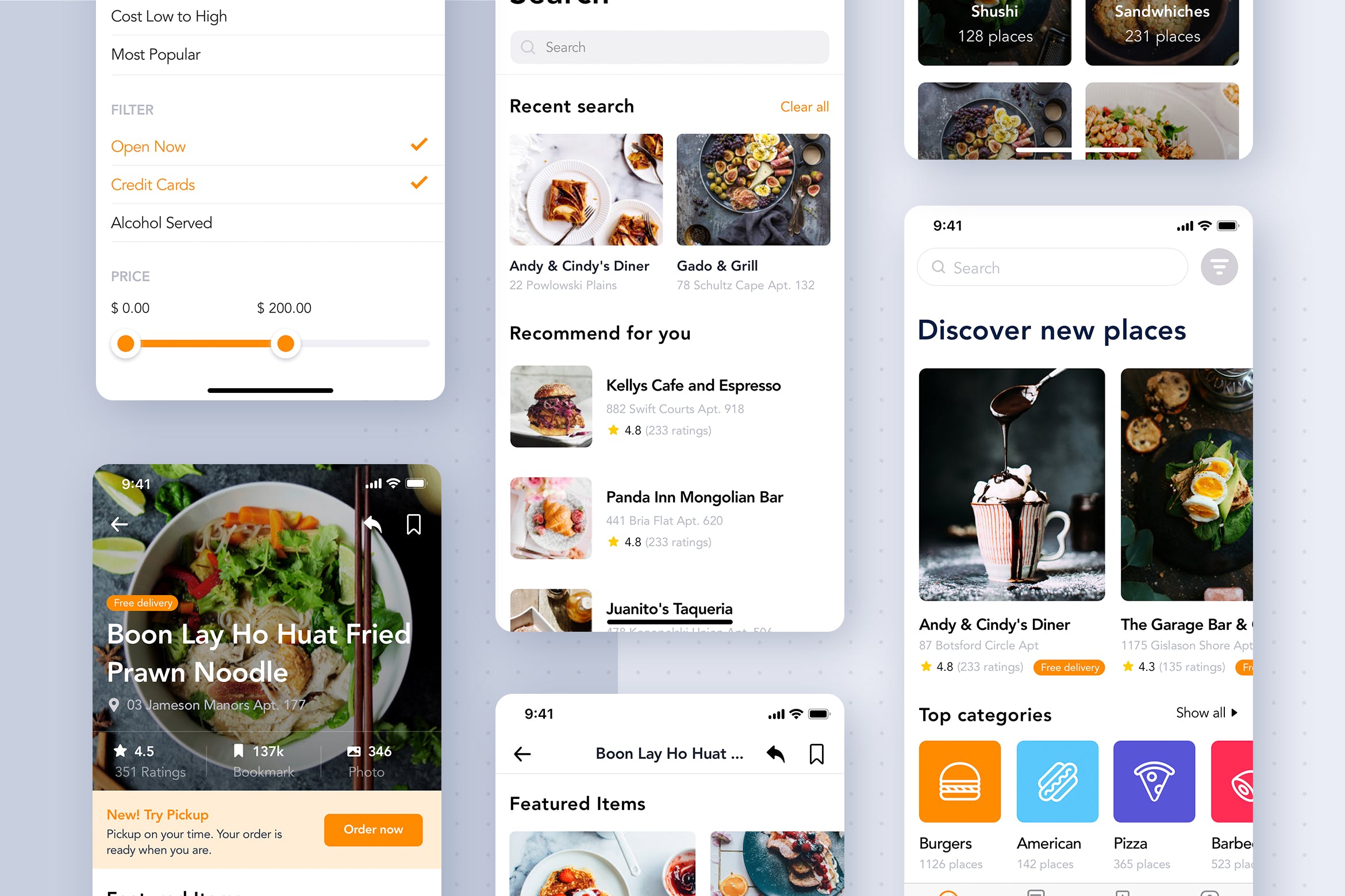类美团饿了么外卖点餐APP应用UI界面设计SKETCH模板 Food Delivery App UI Kit for SKETCH