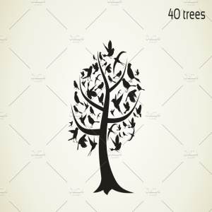 各式手绘水彩大树插图 Collection of trees