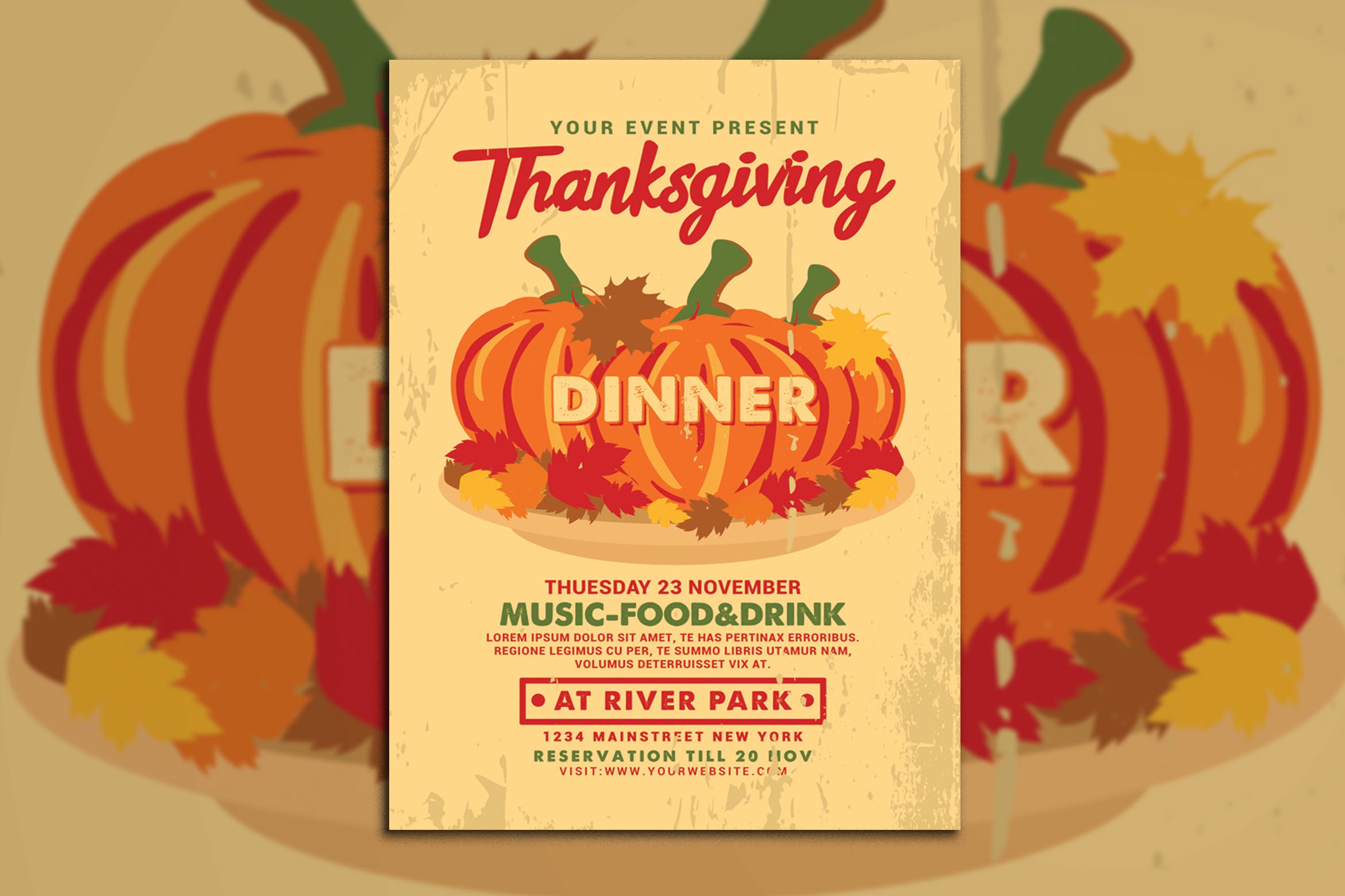 感恩节美食音乐主题活动海报传单模板 Thanksgiving Dinner Flyer