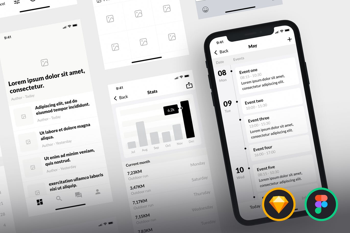 适用于iPhone 11手机APP应用UI设计线框图组件 iPhone Wireframe Kit