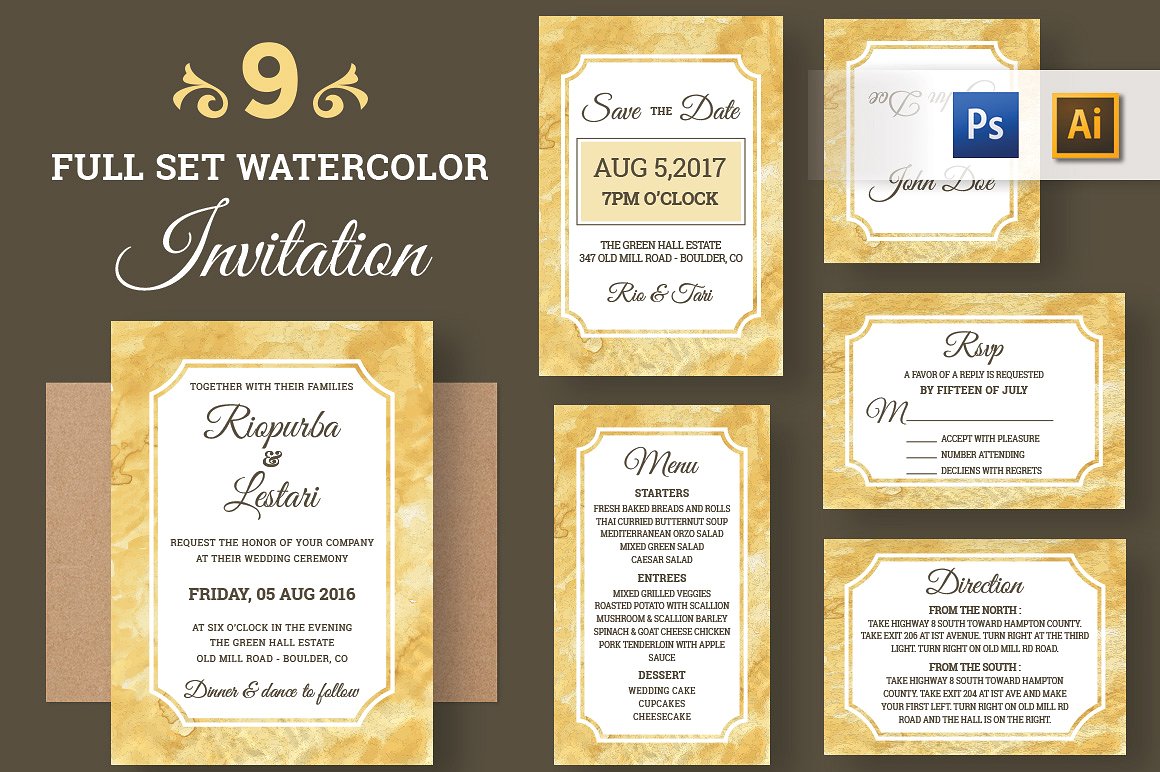 实用的金色大理石质感纹理名片卡片邀请函设计模板大集合