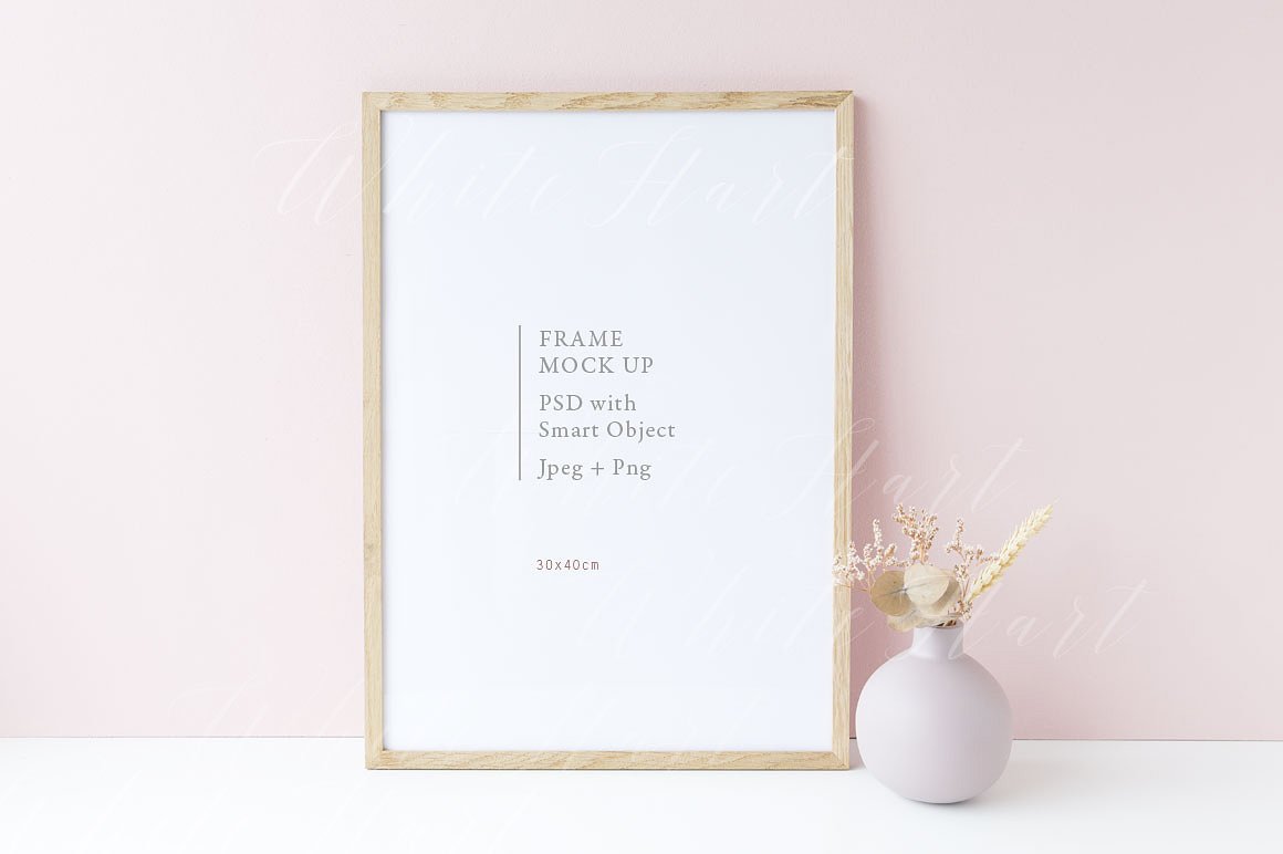 春季花卉系列30×40相框样机模板 Spring Wooden frame mock up – 30×40