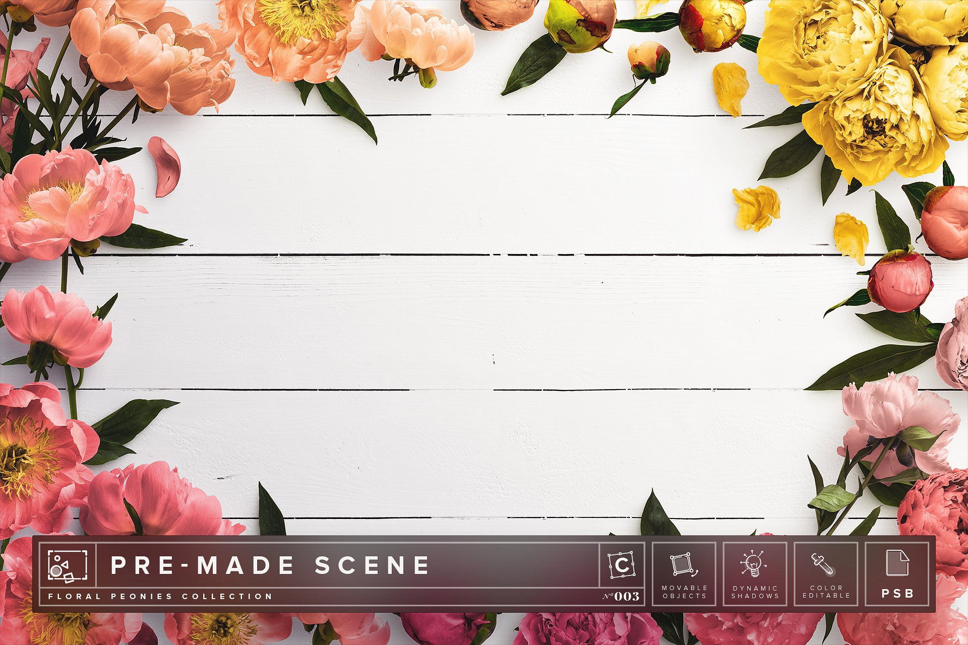 牡丹花饰场景样机 Floral Peonies Mockup Scene #003