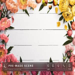 牡丹花饰场景样机 Floral Peonies Mockup Scene #003