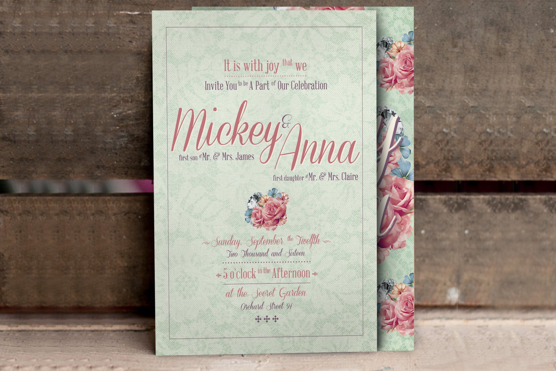 花卉纹理图案背景婚礼邀请函模板 Flower Pattern Wedding Suite