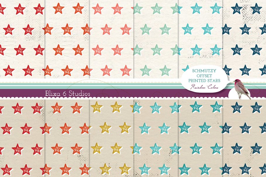 12个胶印星形背景图案  Offset Printed Star Digital Patterns