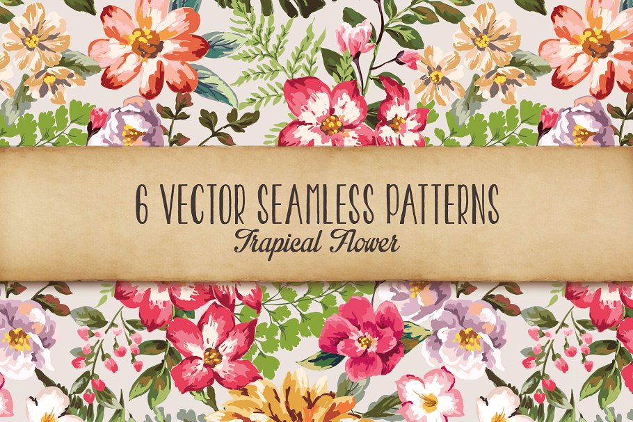 热带花卉无缝矢量纹理 Seamless tropical flowers Vol.3