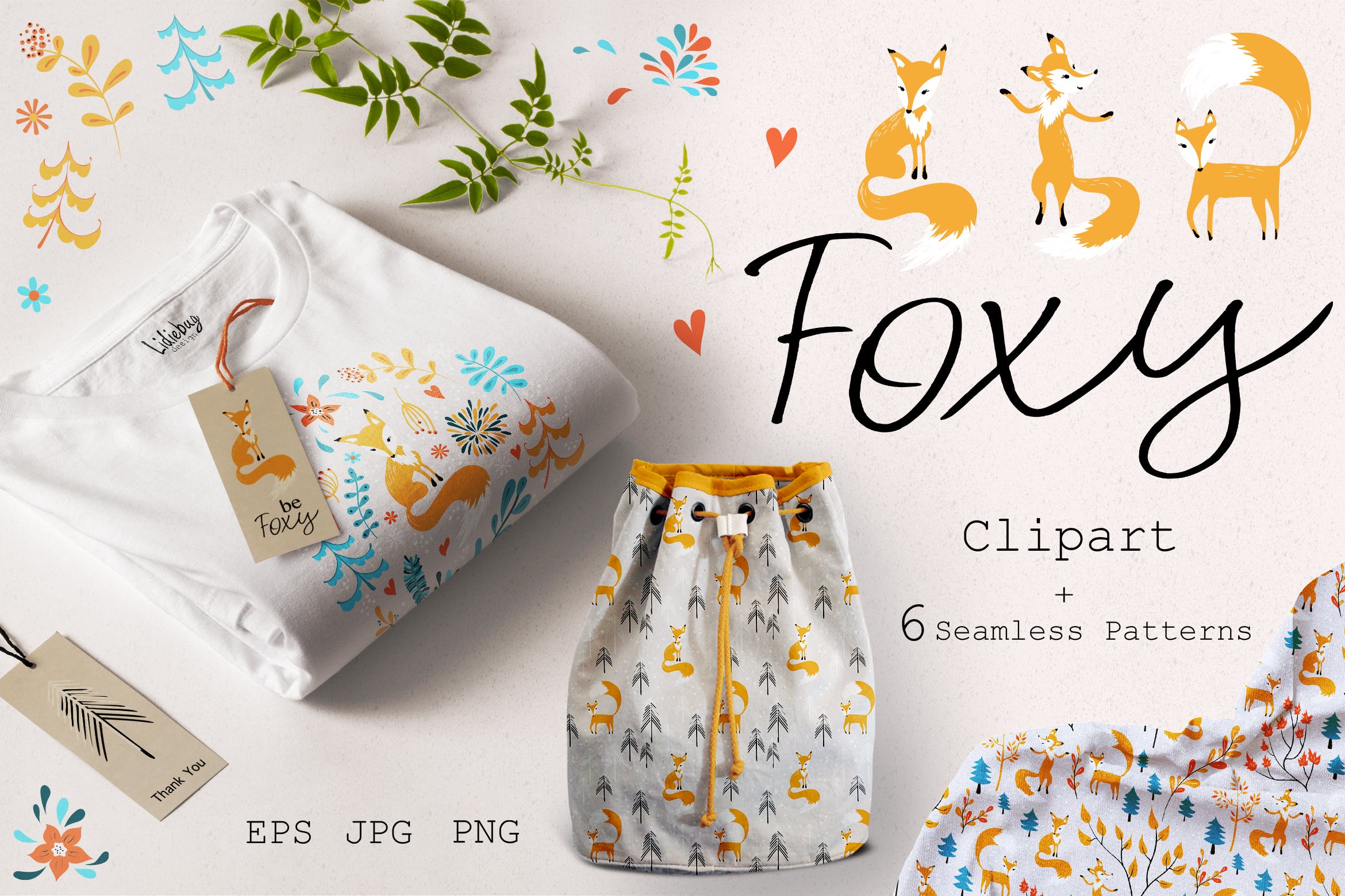 可爱小狐狸动画手绘图案装饰纹理背景素材 Foxy