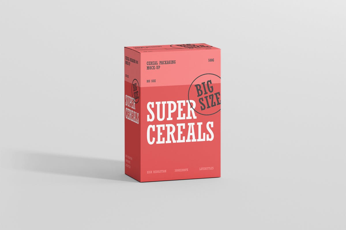营养谷物食品包装大尺寸盒子样机 Cereals Box Mockup – Big Size