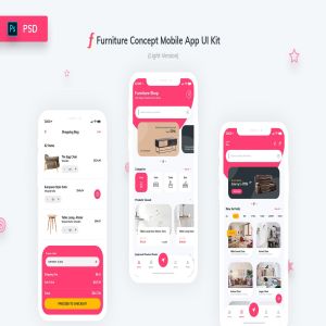 网上家具商城APP应用UI设计模板[日间版本] Furniture App UI Kit Light Version