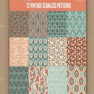 12款复古风格无缝矢量纹理 12 vector vintage seamless patterns