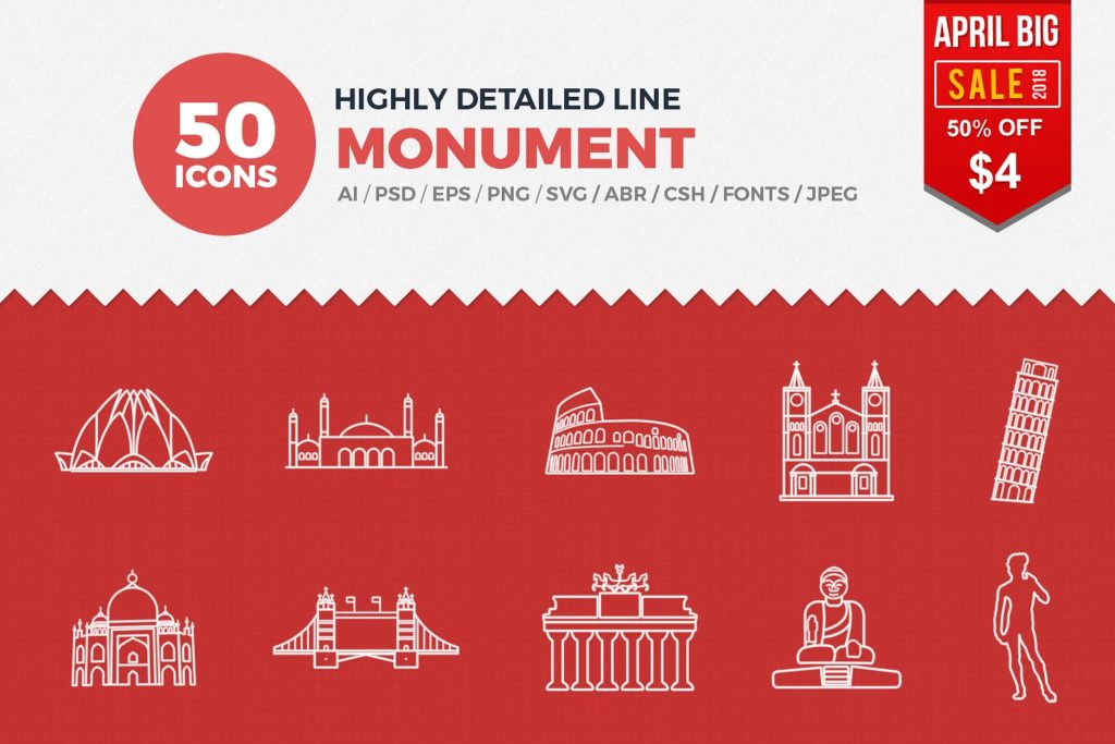 50款世界知名建筑矢量图标素材打包下载[PNG, SVG,AI,CSS ,PDF ]