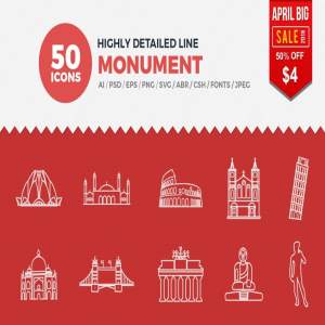 50款世界知名建筑矢量图标素材打包下载[PNG, SVG,AI,CSS ,PDF ]