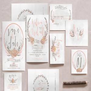 水彩花环花卉婚礼邀请物料模板 Wreath & Flower Wedding Suite