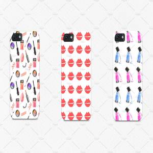 50个时尚手绘情人节风格的女性化妆品背景纹理集合