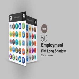 50枚人力资源&职场主题长阴影圆形图标素材 50 Employment Flat Shadowed Icons