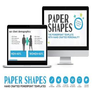 512页手工设计 PPT 幻灯片模板（共8种配色方案） Paper Shapes Powerpoint Presentation