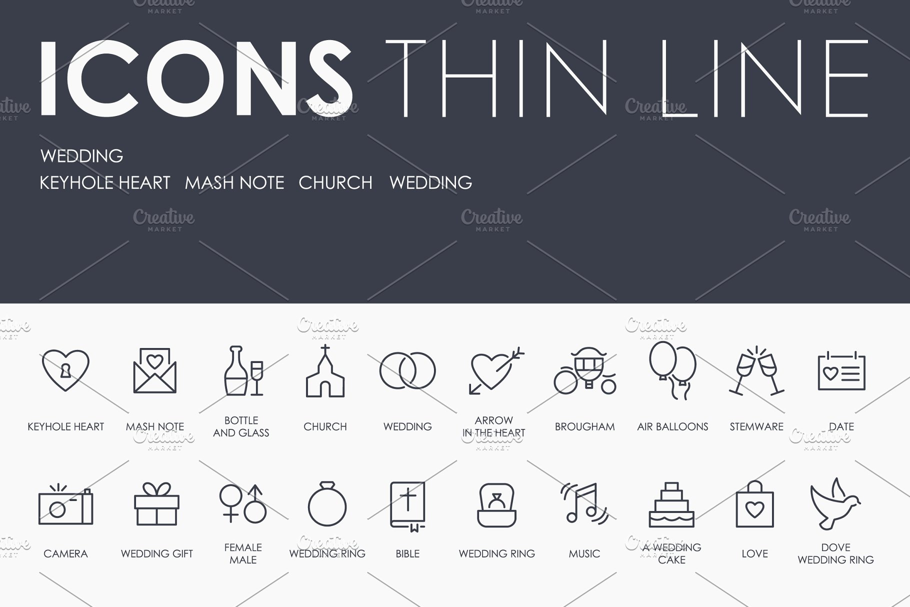 婚礼主题线条图标素材 Wedding thinline icons