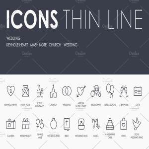 婚礼主题线条图标素材 Wedding thinline icons