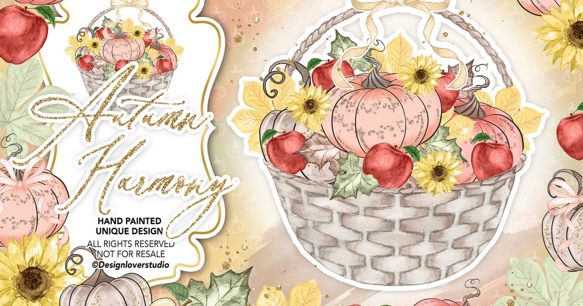 南瓜&苹果水彩剪贴画设计素材 Autumn Harmony design