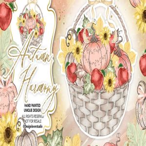 南瓜&苹果水彩剪贴画设计素材 Autumn Harmony design