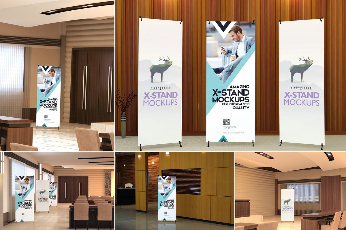 易拉宝展架广告Banner样机模板 Realistic X-Banner Mockups